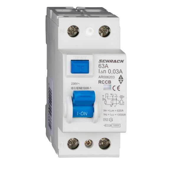 Residual Current Circuit Breaker 10kA, 63A, 2-pole, 30mA image 1