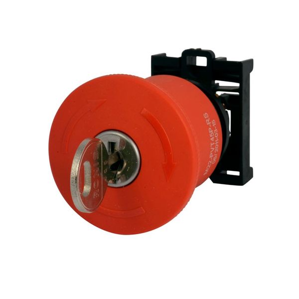 Emergency stop/emergency switching off pushbutton, RMQ-Titan, Palm-tree shape, 45 mm, Non-illuminated, Key-release, Red, yellow, RAL 3000, Not suitabl image 4