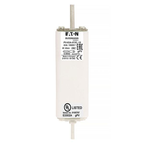 Fuse-link, high speed, 63 A, DC 1500 V, 01XL, 43 x 193 mm, gPV, IEC, UL, with indicator image 8