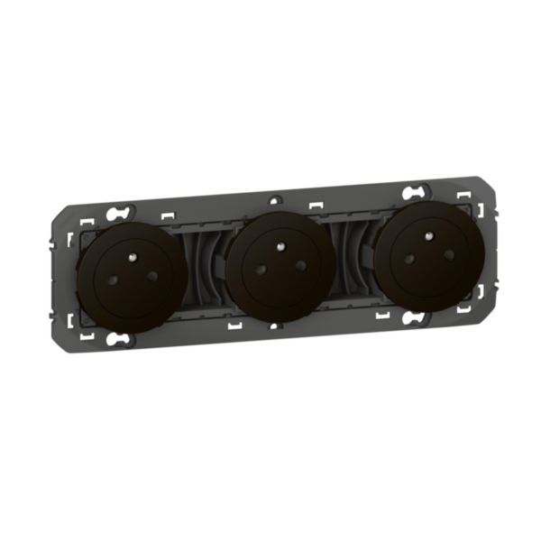 Triple 2P+E surface dooxie 16A pre-wired power socket in black finish - blister packaging image 1