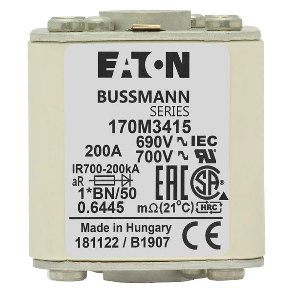 Fuse-link, high speed, 200 A, AC 690 V, compact size 1, 45 x 59 x 51 mm, aR, IEC, UL, single indicator, flush end, M8 image 7