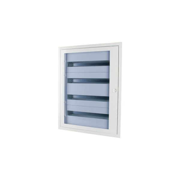 Complete flush-mounting/hollow wall slim distribution board with inspection window, white, 24 SU per row, 3 rows, 100 mm mounting depth image 1