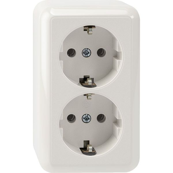 SCHUKO double socket, polar white, surface-mounted image 1