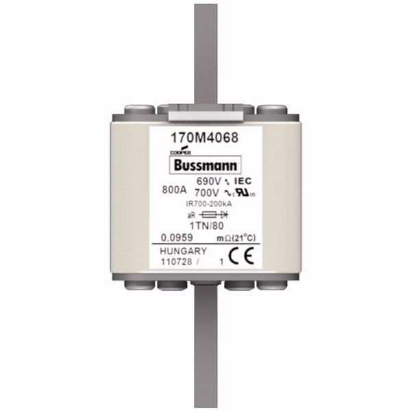 Fuse-link, high speed, 800 A, AC 690 V, DIN 1, 53 x 66 x 108 mm, aR, DIN, IEC, single indicator image 1