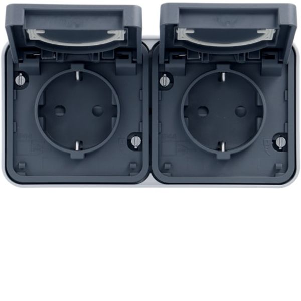 CUBYKO WALL SOCKET DOUBLE HORIZONTAL IP55 GRAY image 1