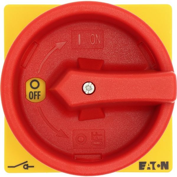 Main switch, P3, 63 A, flush mounting, 3 pole, Emergency switching off function, With red rotary handle and yellow locking ring, Lockable in the 0 (Of image 4
