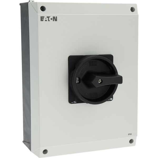 Main switch, T5, 100 A, surface mounting, 4 contact unit(s), 6 pole, 1 N/O, 1 N/C, STOP function, With black rotary handle and locking ring, Lockable image 56