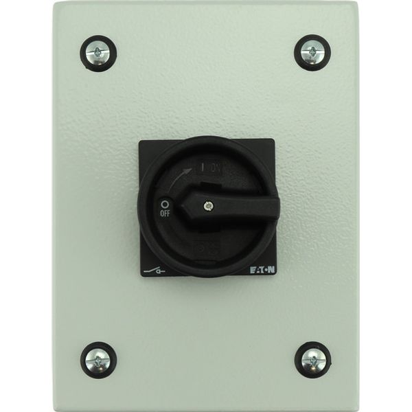 Main switch, P1, 40 A, surface mounting, 3 pole, 1 N/O, 1 N/C, STOP function, With black rotary handle and locking ring, Lockable in the 0 (Off) posit image 1