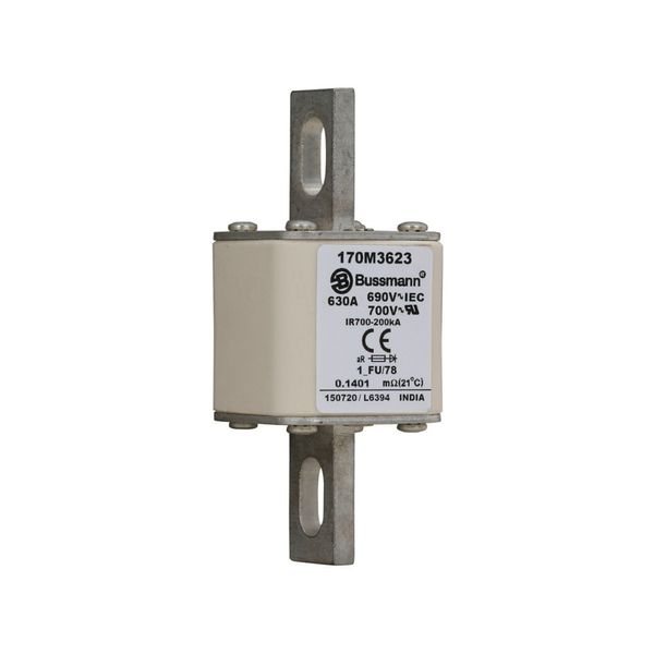 Fuse-link, high speed, 630 A, AC 690 V, compact size 1, 45 x 45 x 110 mm, aR, IEC, UL image 1