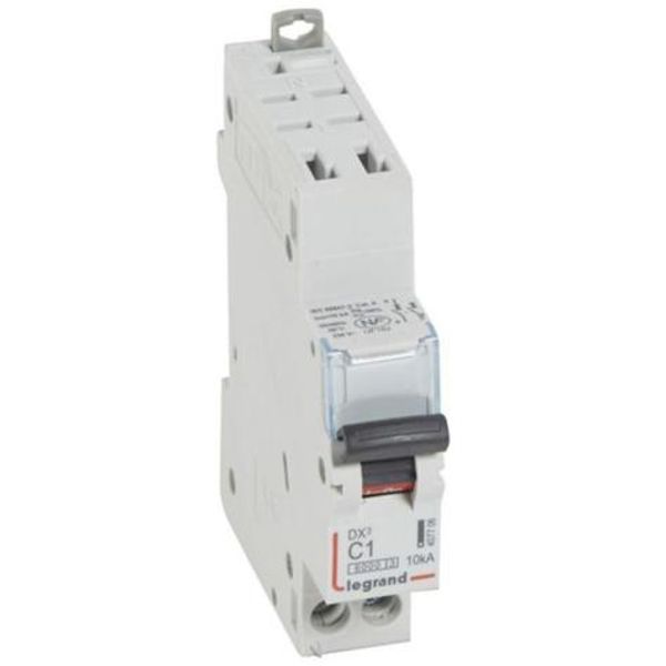 DX³6000 10kA automatic high inlet and low outlet U+N screw circuit breaker - 230V~ - 1A - curve C - 1 module image 1