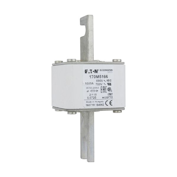 Fuse-link, high speed, 1000 A, AC 690 V, DIN 2, 61 x 61 x 108 mm, aR, DIN, IEC, single indicator, 110 mm centres image 13