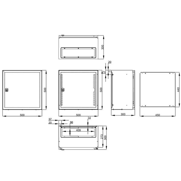 Wall-mounted enclosure 1 door IP65 H=500 W=500 D=300 mm image 2