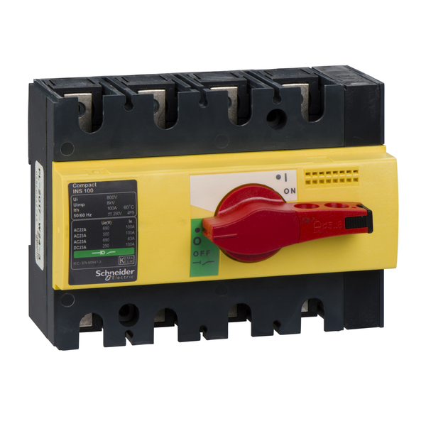 switch disconnector, Compact INS100 , 100 A, with red rotary handle and yellow front, 4 poles image 4