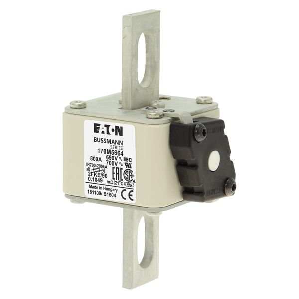 Fuse-link, high speed, 800 A, AC 690 V, size 2, 61 x 77 x 135 mm, aR, IEC, UL, type K indicator, 90 mm centres image 5