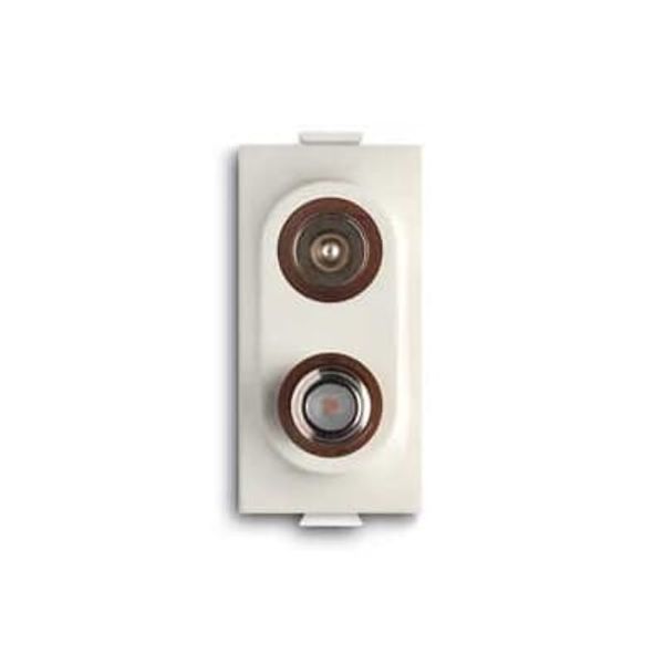 Double demixed TV/SAT coaxial socket, feedthrough, male IEC connector ø 9.5 mm and female F connector, attenuation 14dB Loop-through socket White - Chiara image 1