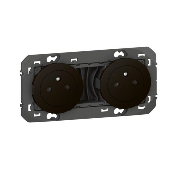 Double 2P+E surface dooxie 16A pre-wired power socket, black finish - blister packaging image 1