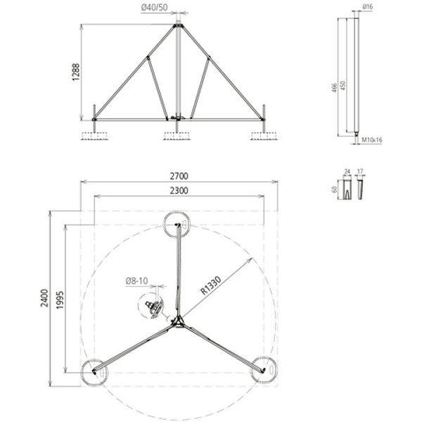 Tripod hinged w. half shell f. tube D40/50mm radius 1330mm angle 10° S image 2