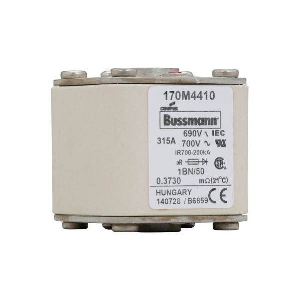 Fuse-link, high speed, 315 A, AC 690 V, size 1, 53 x 69 x 51 mm, aR, IEC, UL, single indicator, flush end, M8 image 4