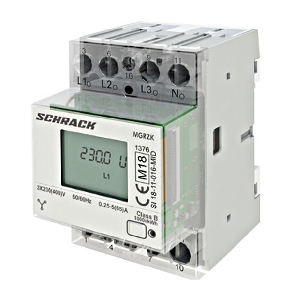 Modular 4-wire-kwh-meter 65A direct, with RS485 connection image 1