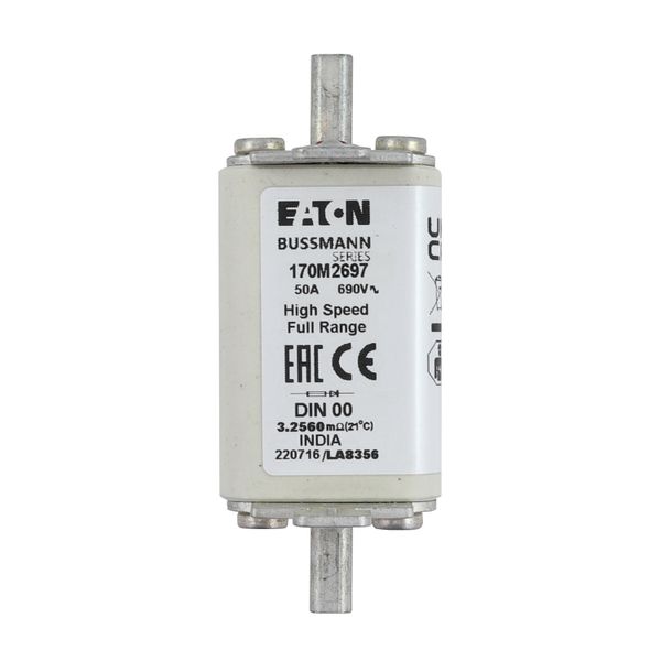 Fuse-link, high speed, 50 A, AC 690 V, DIN 00, 30 x 60 x 79 mm, gR, DIN, IEC, single indicator image 7