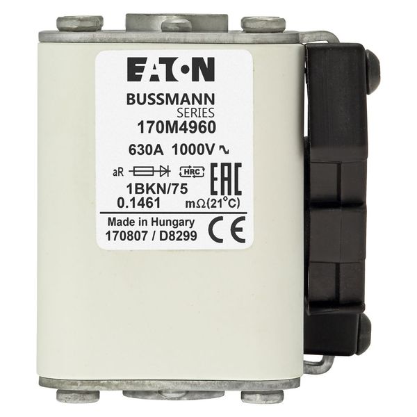 Fuse-link, high speed, 630 A, AC 1000 V, size 1, 52 x 69 x 74 mm, aR, IEC, UL, single indicator image 13