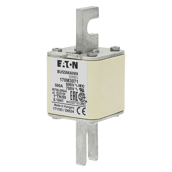 Fuse-link, high speed, 500 A, AC 690 V, compact DIN 1, 45 x 58 x 104 mm, aR, DIN, IEC, single indicator image 4