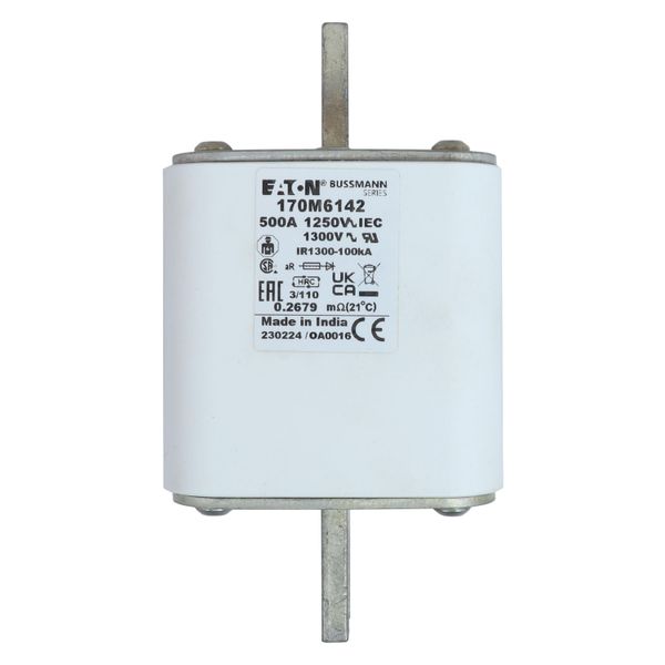 Fuse-link, high speed, 500 A, AC 1250 V, size 3, 76 x 90 x 139 mm, aR, DIN, IEC, single indicator image 8