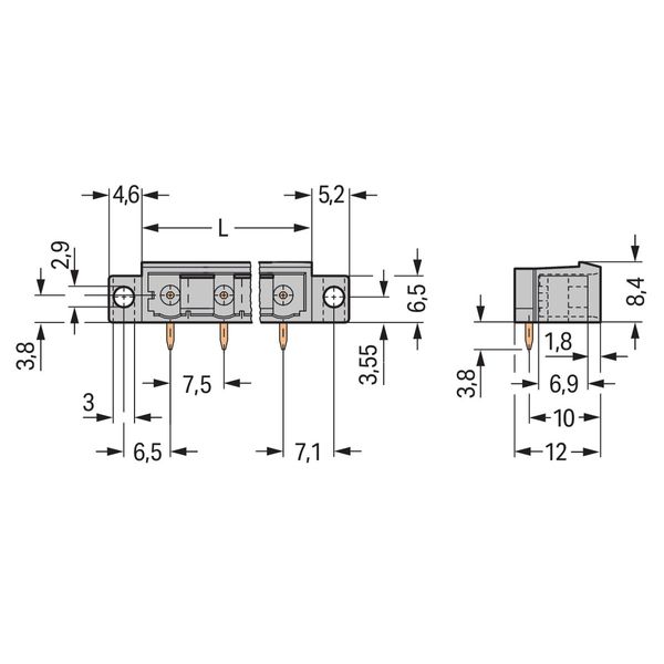 THT male header 1.0 x 1.0 mm solder pin angled gray image 3