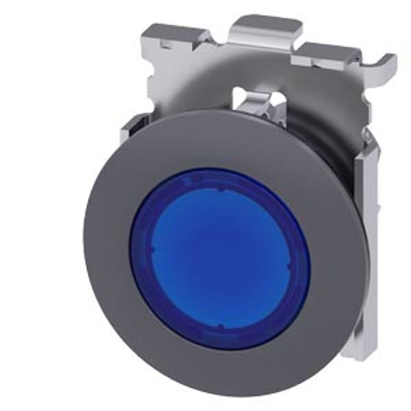 Illuminated pushbutton, 30 mm, round, Metal, matte, blue, front ring for flus... image 1