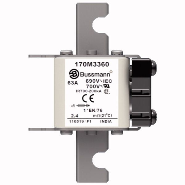 Fuse-link, high speed, 63 A, AC 690 V, compact size 1, 45 x 59 x 102 mm, aR, IEC, UL, single indicator image 1