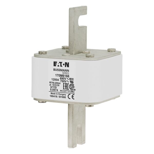 Fuse-link, high speed, 1250 A, AC 690 V, DIN 3, 76 x 90 x 139 mm, aR, DIN, IEC, single indicator image 6