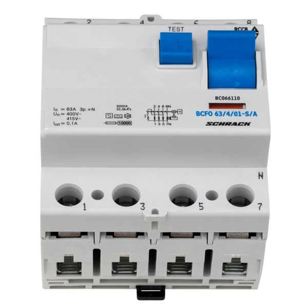 Residual current circuit breaker 63A, 4-p, 100mA, type S,A image 1