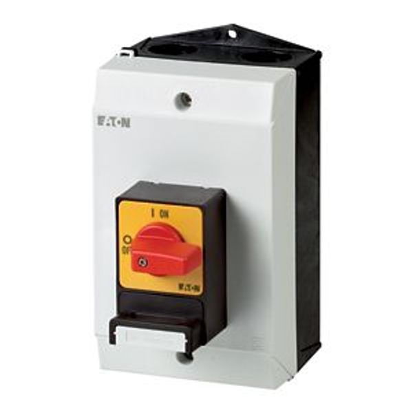 Main switch, T0, 20 A, surface mounting, 3 contact unit(s), 5-pole, Emergency switching off function, With red rotary handle and yellow locking ring image 2