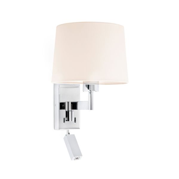 ARTIS CHROME WALL LAMP WITH READER BEIGE LAMPSHADE image 1