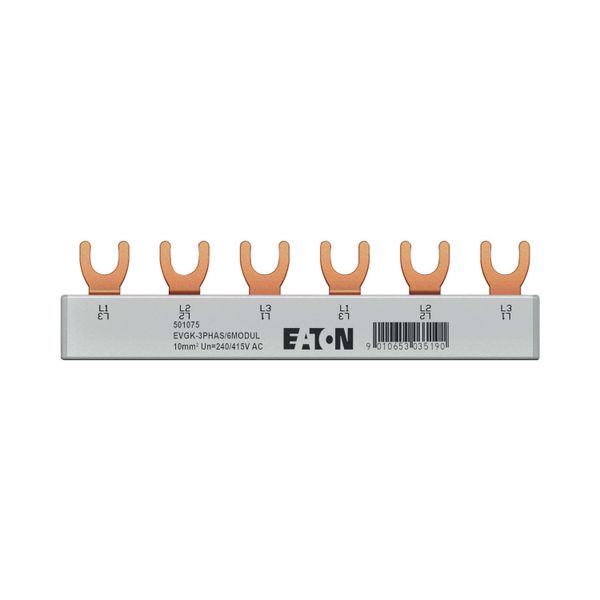 EVGK busbar fork, 3-phase, L1 - L2 - L3, shortenable version with end caps included, 6 module units, 10 mm² image 5