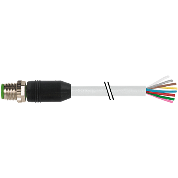 M12 male 0° A-cod. with cable PVC 8x0.25 gy UL/CSA 0,3m image 1