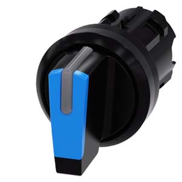 Selector switch, illuminable, 22 mm, round, plastic, blue, selector switch, short, 3 switch positions I-O image 1