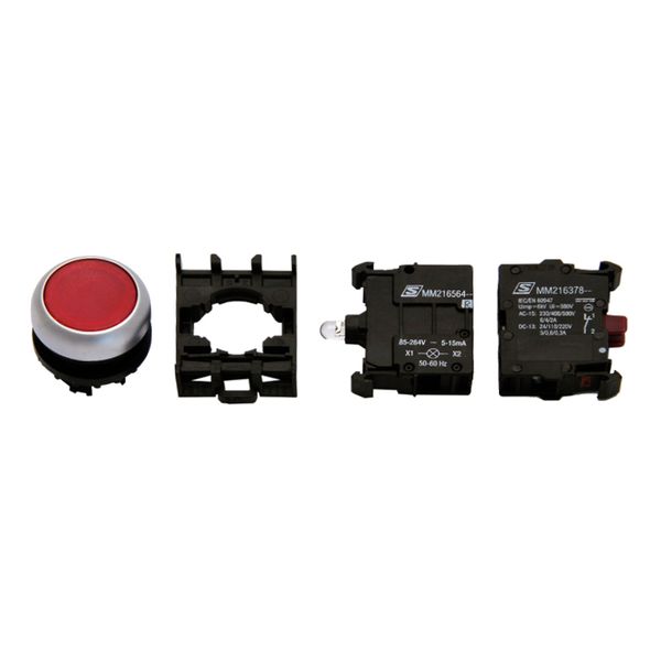 Set of illuminated push-button red 230V with 1NC contact image 1
