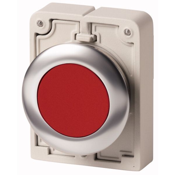 Pushbutton, RMQ-Titan, flat, momentary, red, blank, Front ring stainless steel image 1