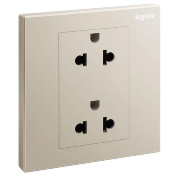 Galion - 2 gangs EURO/US socket outlet - 16A - 2 Poles with earth - Champagne image 1