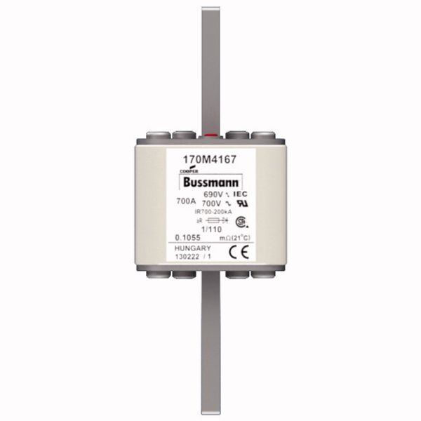 Fuse-link, high speed, 700 A, AC 690 V, DIN 1, 53 x 66 x 138 mm, aR, DIN, IEC, single indicator image 1