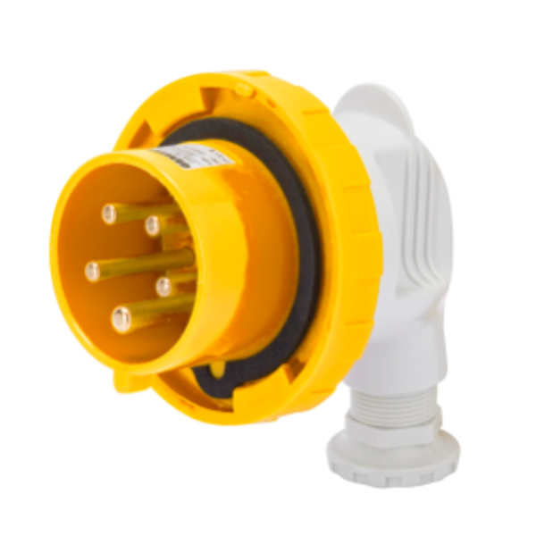 90° PLUG - IP67 - 2P+E 16A 100-130V 50/60HZ - YELLOW - 4H - SCREW WIRING image 1