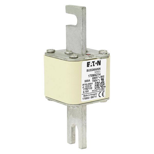 Fuse-link, high speed, 500 A, AC 690 V, DIN 1, 53 x 66 x 138 mm, aR, DIN, IEC, type T indicator image 8