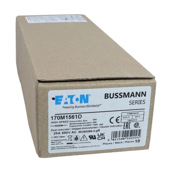 Fuse-link, high speed, 25 A, AC 690 V, DIN 000, gR, DIN, IEC, dual indicator, live gripping lugs image 14