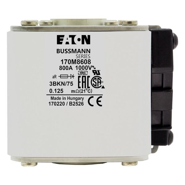 Fuse-link, high speed, 800 A, AC 1000 V, size 3, 74 x 92 x 76 mm, aR, IEC, UL, single indicator image 13