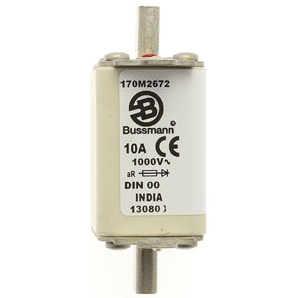 Fuse-link, high speed, 10 A, AC 1000 V, DIN 00, aR, DIN, IEC, single indicator, live gripping lugs image 2