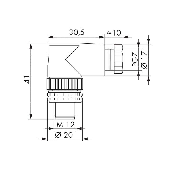 Fitted pluggable connector 4-pole M12 plug, right angle image 4