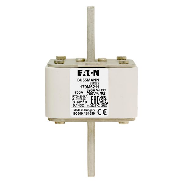 Fuse-link, high speed, 700 A, AC 690 V, DIN 3, 76 x 90 x 139 mm, aR, DIN, IEC, type T indicator image 10