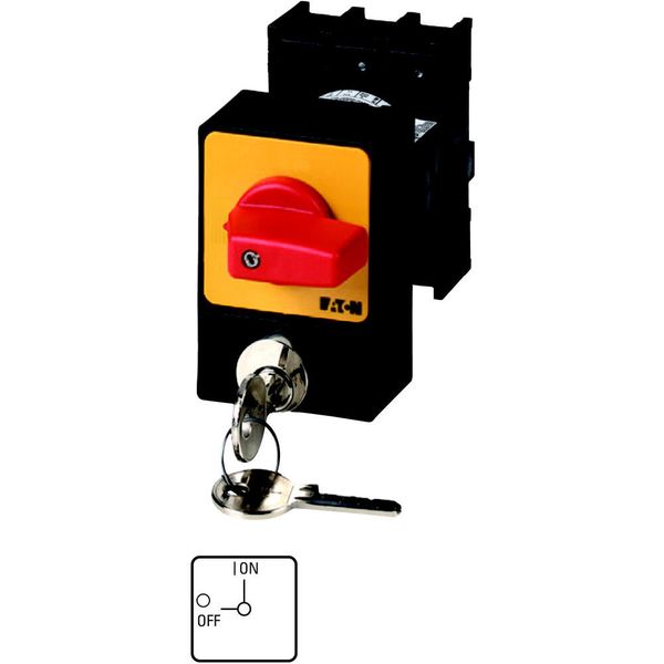Panic switches, P1, 25 A, flush mounting, 3 pole, with red thumb grip and yellow front plate, Cylinder lock SVA image 3