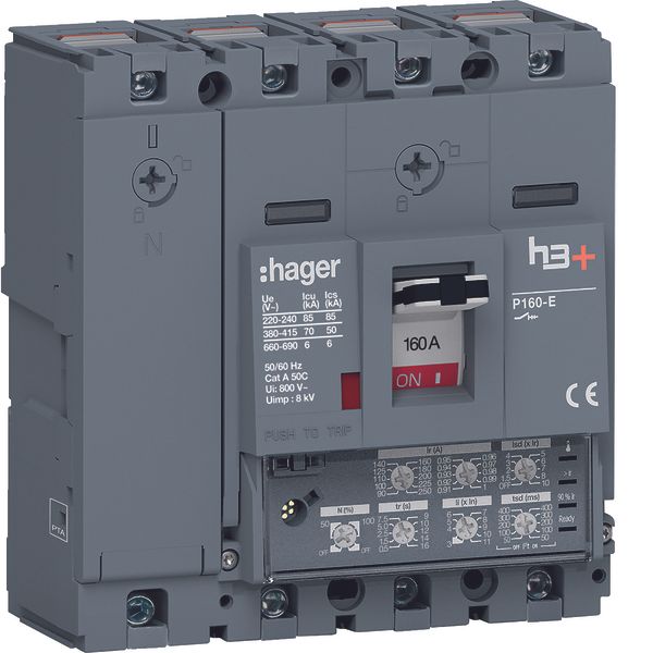 Moulded Case Circuit Breaker h3+ P160 LSI 4P4D N0-50-100% 160A 70kA CT image 1